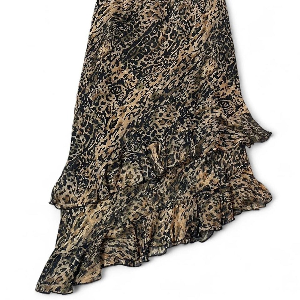vintage 100% silk Leopard print maxi skirt with ruffles and asymmetrical hem